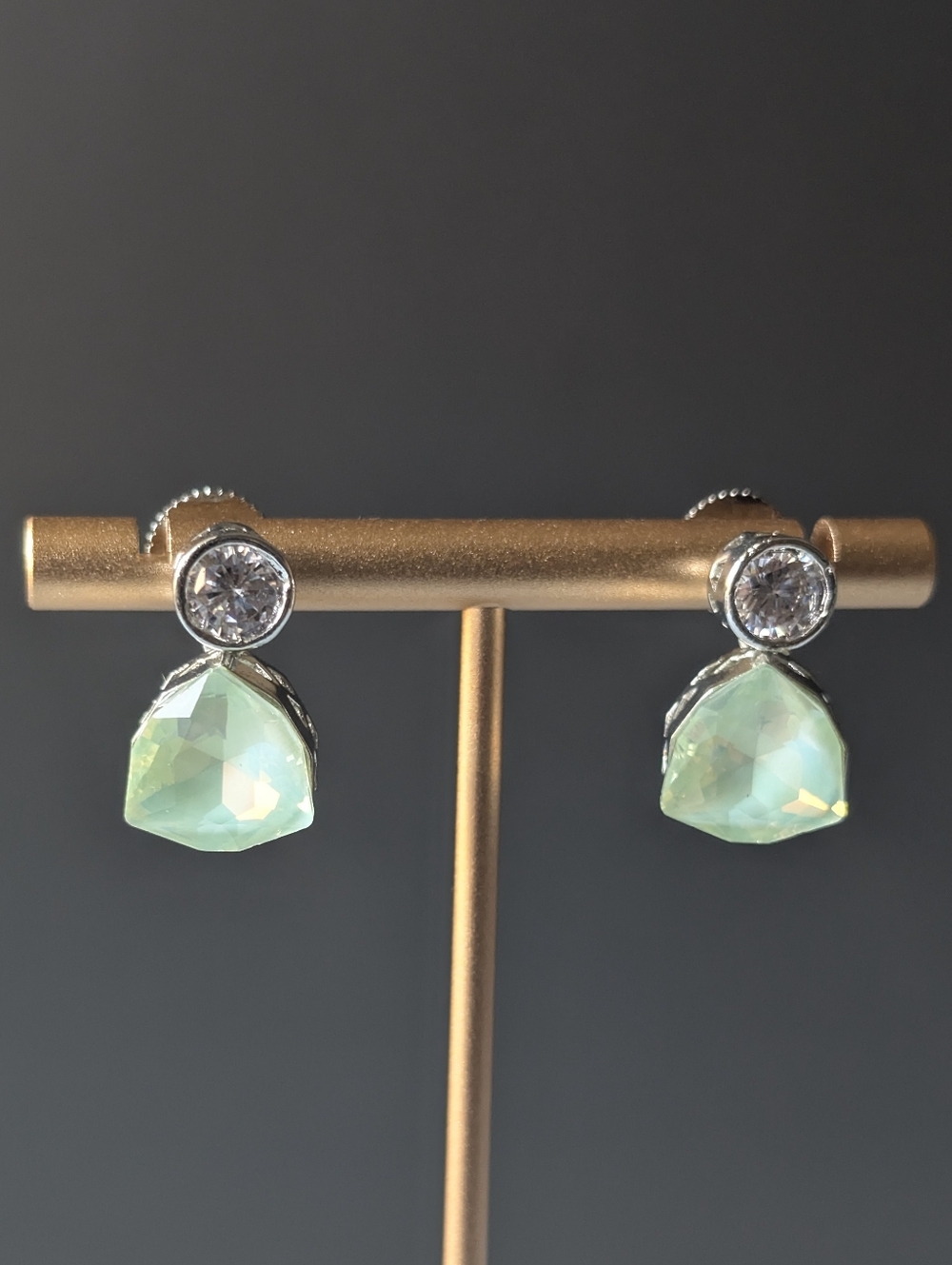 Silver Drop Earrings with Mint Green